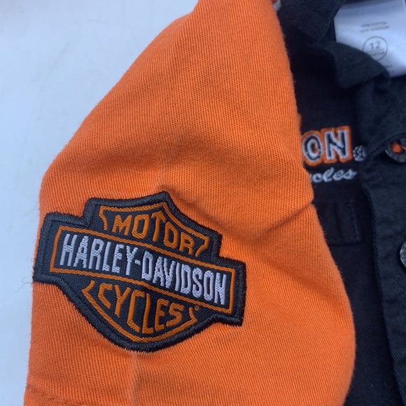 Harley-Davidson black orange kids button down shirt - size 12M - Picture 4 of 7